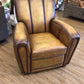 AS-IS Pottery Barn Cognac Manual Reclining Distressed Arm Chair (Cushion Damage)
