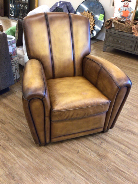 AS-IS Pottery Barn Cognac Manual Reclining Distressed Arm Chair (Cushion Damage)