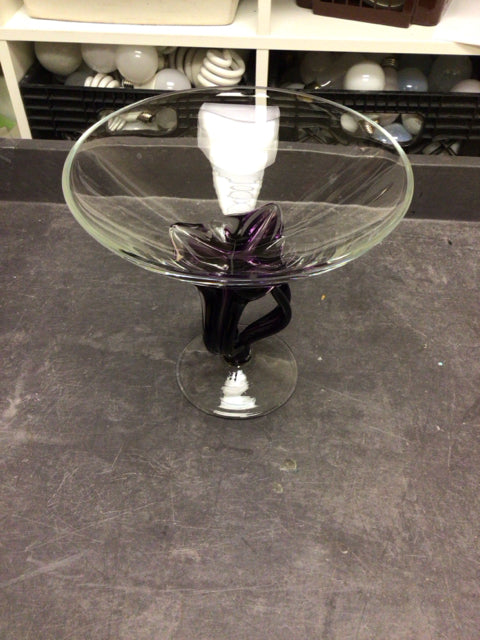 7 7/8" Purple Art Glass Footed Bowl
