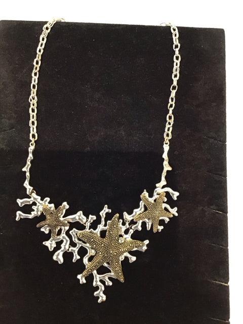 Silver Necklace w/Starfish & Coral