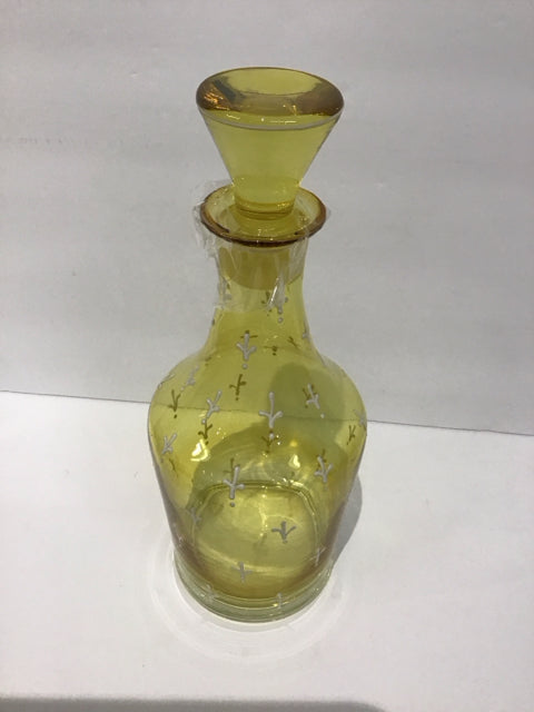 9" Yellow Glass Decanter w/White Accents