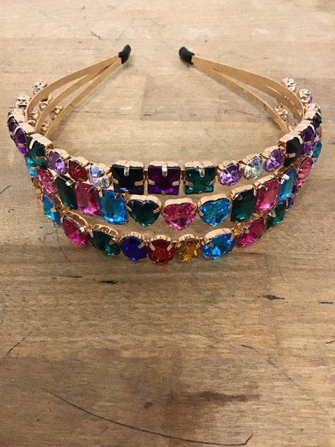 Multi Color Stone Goldtone Headband