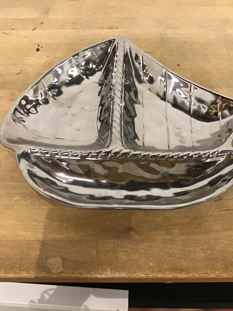 23"x12" Silver Sailboat Tray