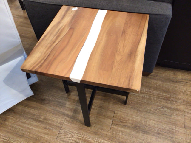 20" Square Wood & White Acrylic End Table