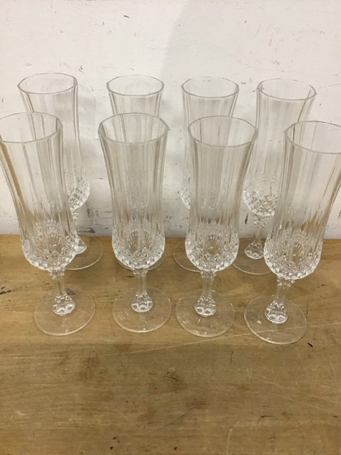 Set Of 8 Cut Crystal Fluted Champagne Stemware