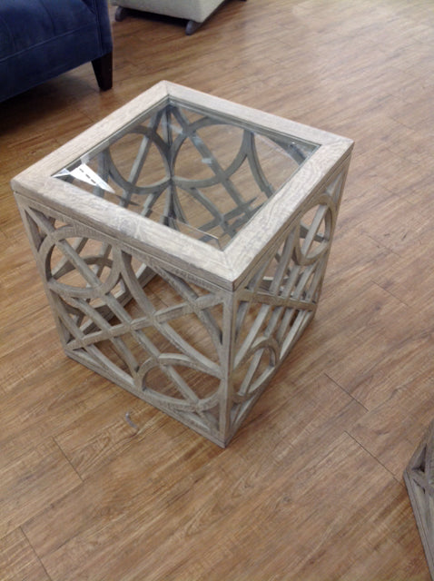 Amari Glass/Wood End Table AS-IS Glass Scratched