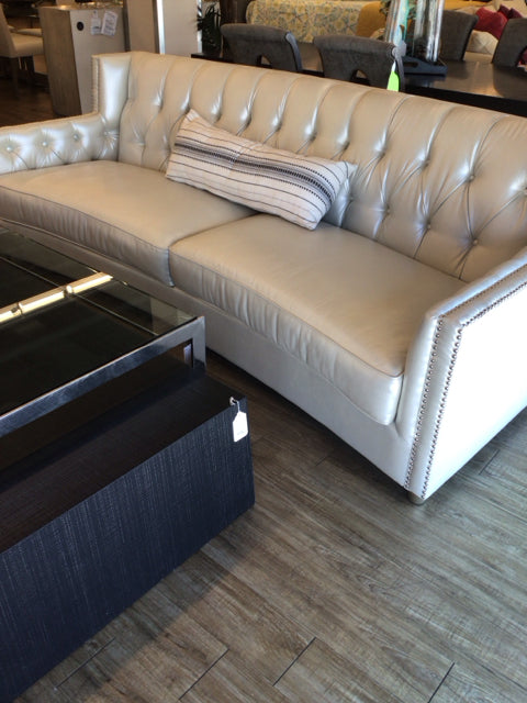 Silver Vinyl Curved Tufted Sofa