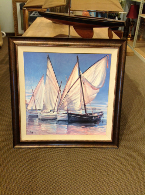 39x39 Framed Sailboats Print on Canvas