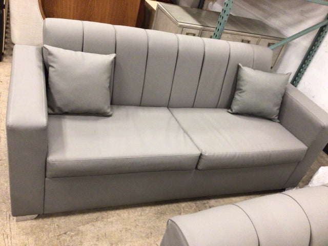 Bricktown Holding Furniture Grey Vinyl Sleeper Sofa W/Pillows