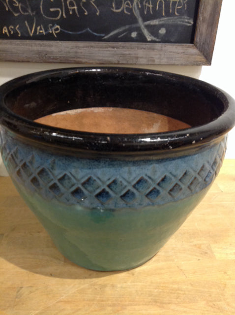 Planter- 14" Blue & Green Pottery