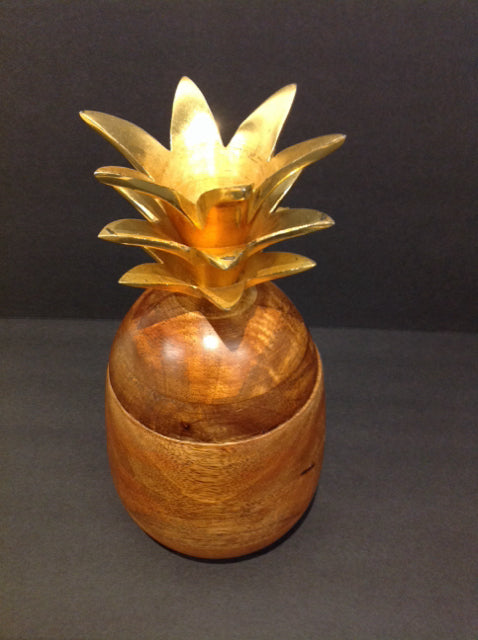 10" Wood Pineapple Urn w/Gold Top