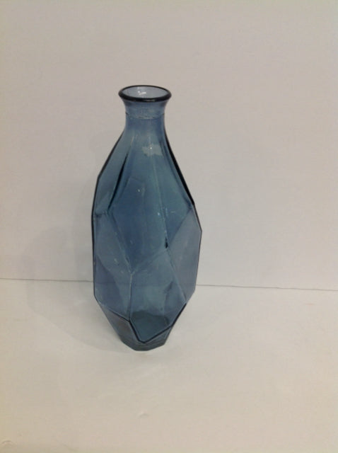 12" Geometric Blue Glass Vase
