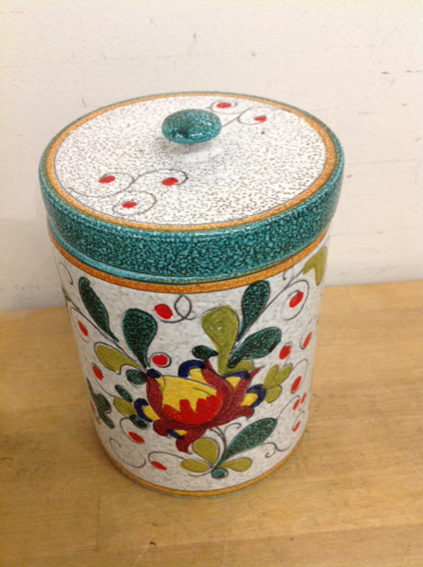 9" Painted Ceramic Canister