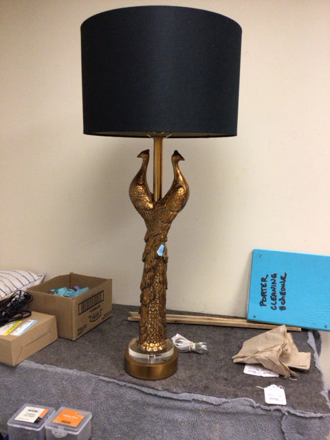 35 1/2" Gold Peacock Table Lamp W/Black Shade