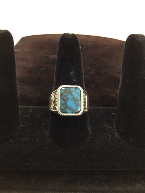 Men's Silver Ring w/Rectangular Turquoise