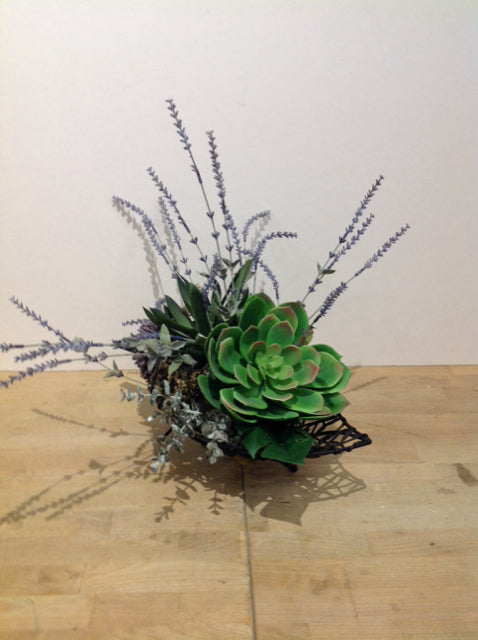 19" Lavender & Succulents in Rustic Dark Base
