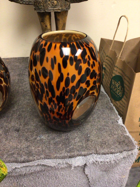 8 1/2" Orange & Black Glass Vase