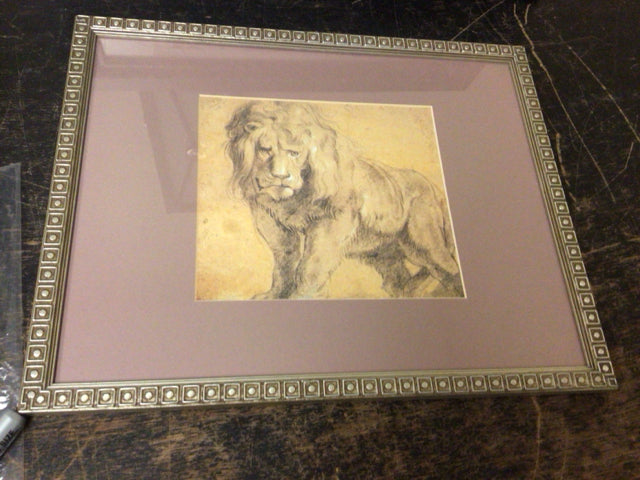 19 1/4" X 15 3/8" Silver Framed Lion Print