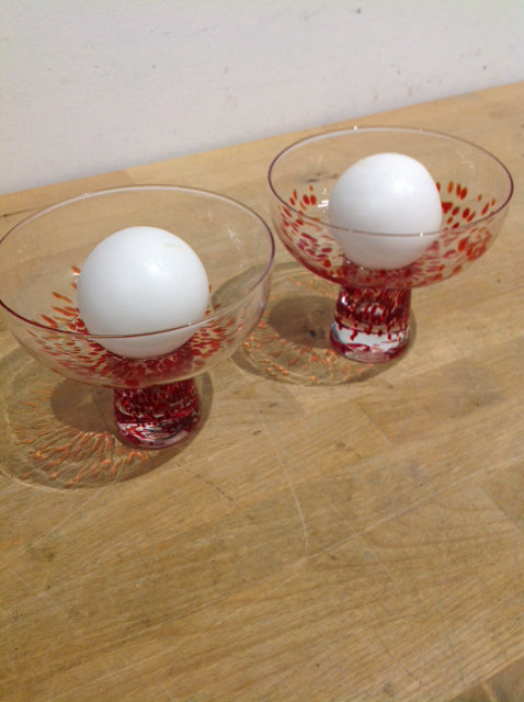 Candle Holders - 4" Pair Of Red Art Glass