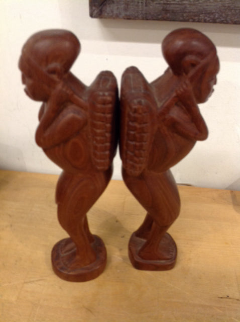 11" Pair Of Wood African Women Bookends