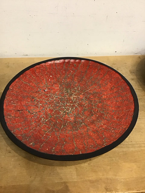 19" Artisan Red Abstract Decorative Bowl