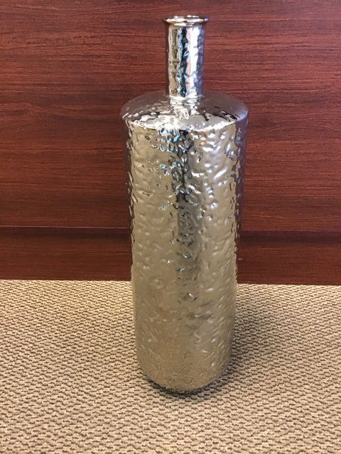 27" Dimpled Metallic Silver Ceramic Narrow Neck