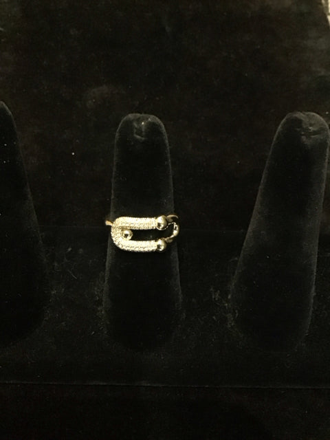 Tiffany Style Gold w/Paive Paperclip Ring Sz 8