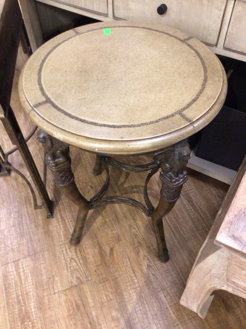 20" Round Leather Metal Base End Table
