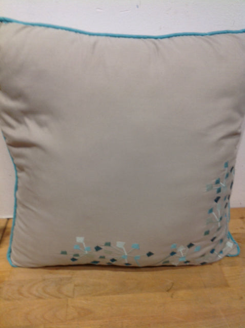 Pillow- 15" Grey & Aqua Print