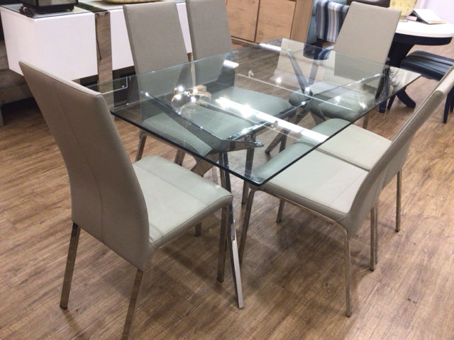 70" X 35" X 29" Calligaris Kent Glass Top Rectangle & Chrome Base Dining Table