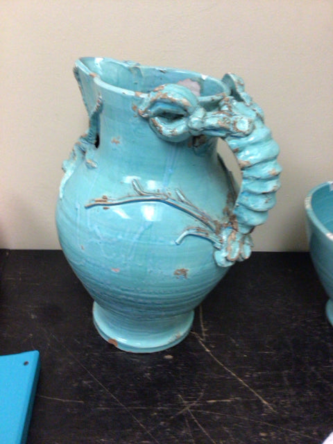 Light Blue Ceramic Octopus Lobster Handle Vase