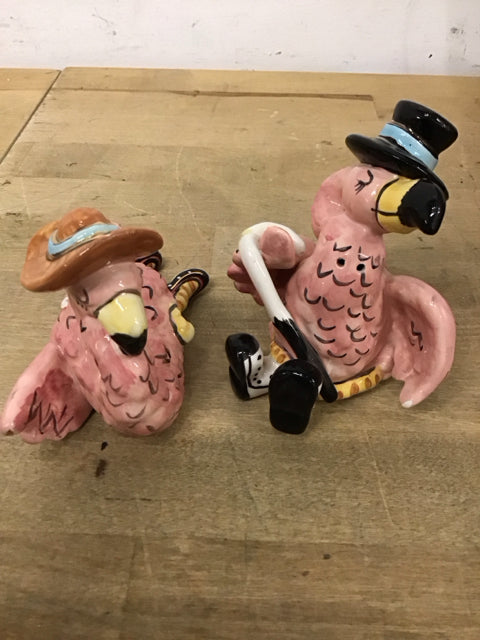 Blue Sky Flamingo Salt & Pepper Shaker Set As Is