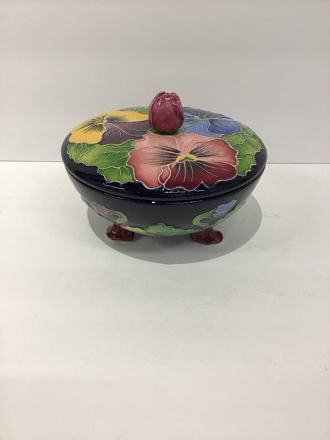 6" J McCall Blue Sky Poppy Footed Bowl w/Lid