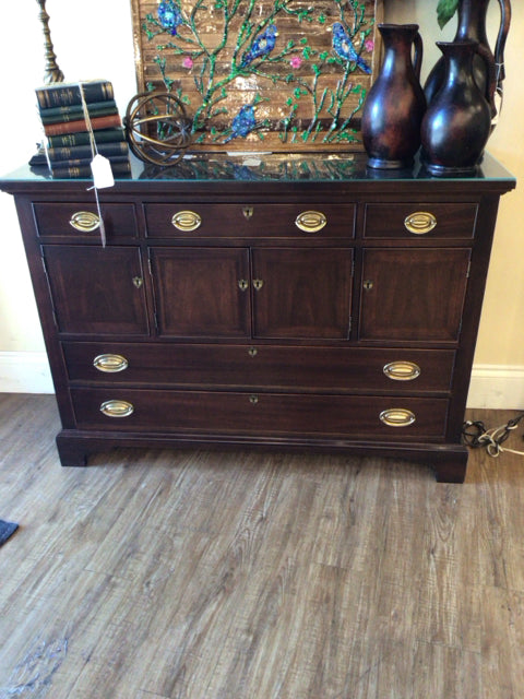 Craftique Mahogany Side Board W/Glas Top & Keys