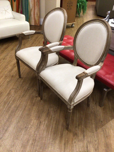 Pair Of RH Wood & Fabric Round Back Dining Chairs