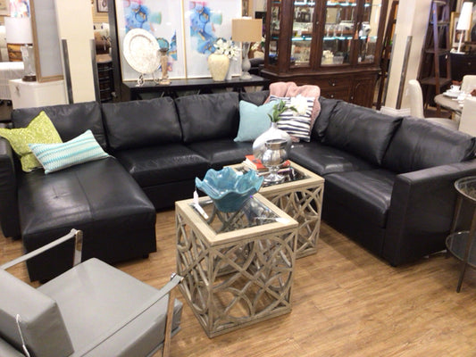 98" X 129 7/8" IKEA Finnala Black 4 PC Sectional W/Storage Chaise