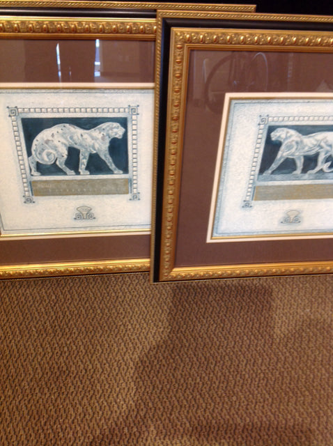 29" Sq Pair Of Ornate Lion Prints