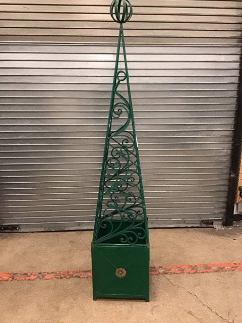 82" Green Potted Wrought Iron Obelisk