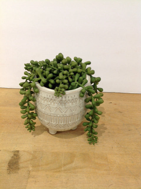 5" Artificial Plant w/White Enamel Ceramic Vase