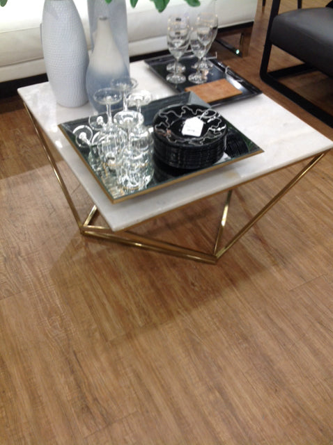 Coffee Table - Marble Top Gold Metal Base