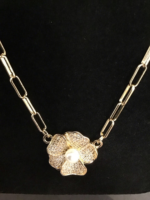 Cartier Style Gold Necklace w/Flower