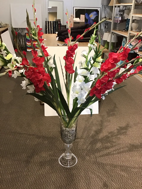Gladiolas in Glass Vase w/Stones