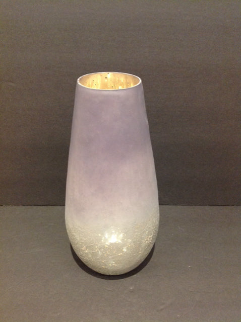 12" Grey Glass Vase w/White Specks