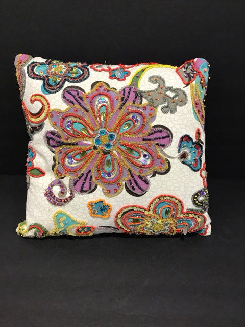 Multicolor Pillow w/Beads & Rhinestones