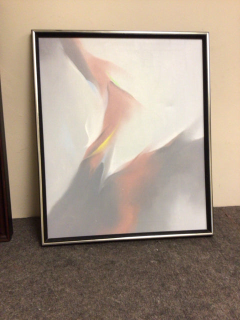 21" X 25 3/8" Black & Silver Framed Abstract Print On Canvas