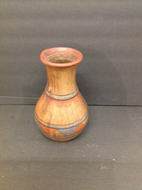 8" Pottery Vase w/Red & Blue Painting