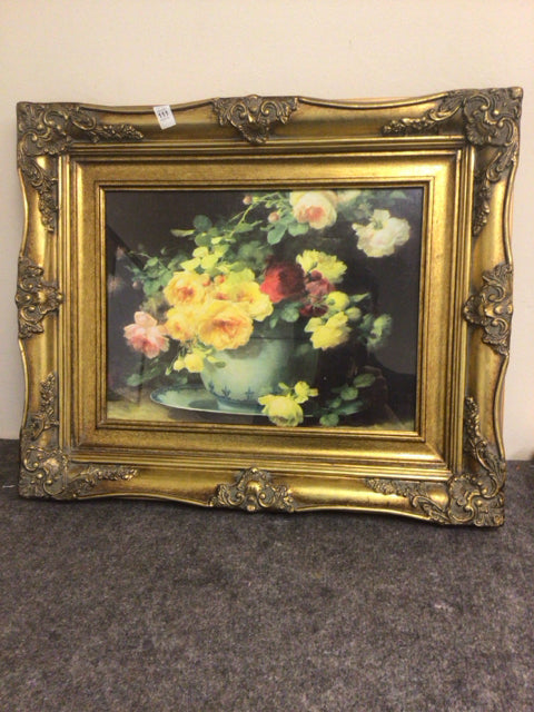 23" X 19" Gold Carved Wood Framed Floral Print