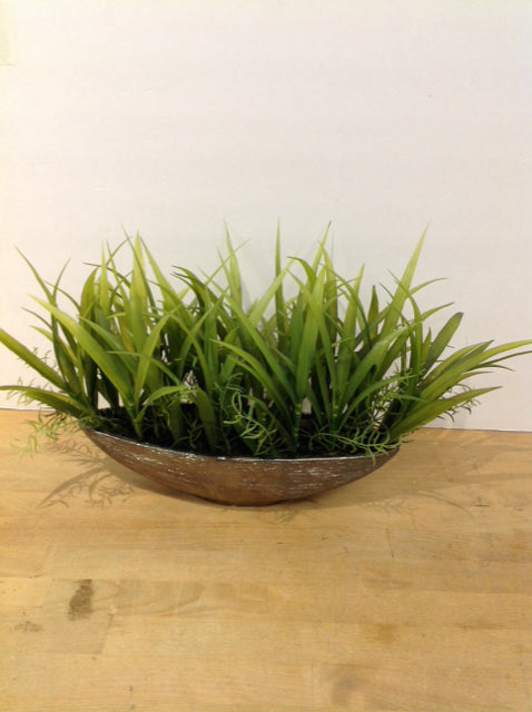 14" Silver Metal Planter w/Faux Greens