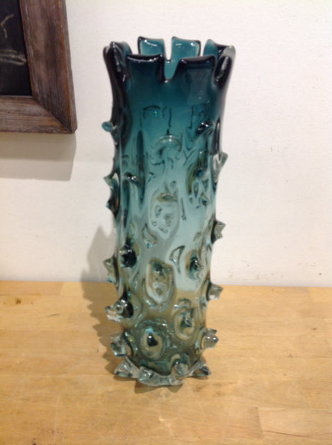 Vase- 15" Blue Art Glass