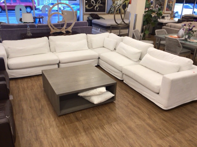 AS-IS City Furniture White 5 PC Slipcover Sectional(Soiled)